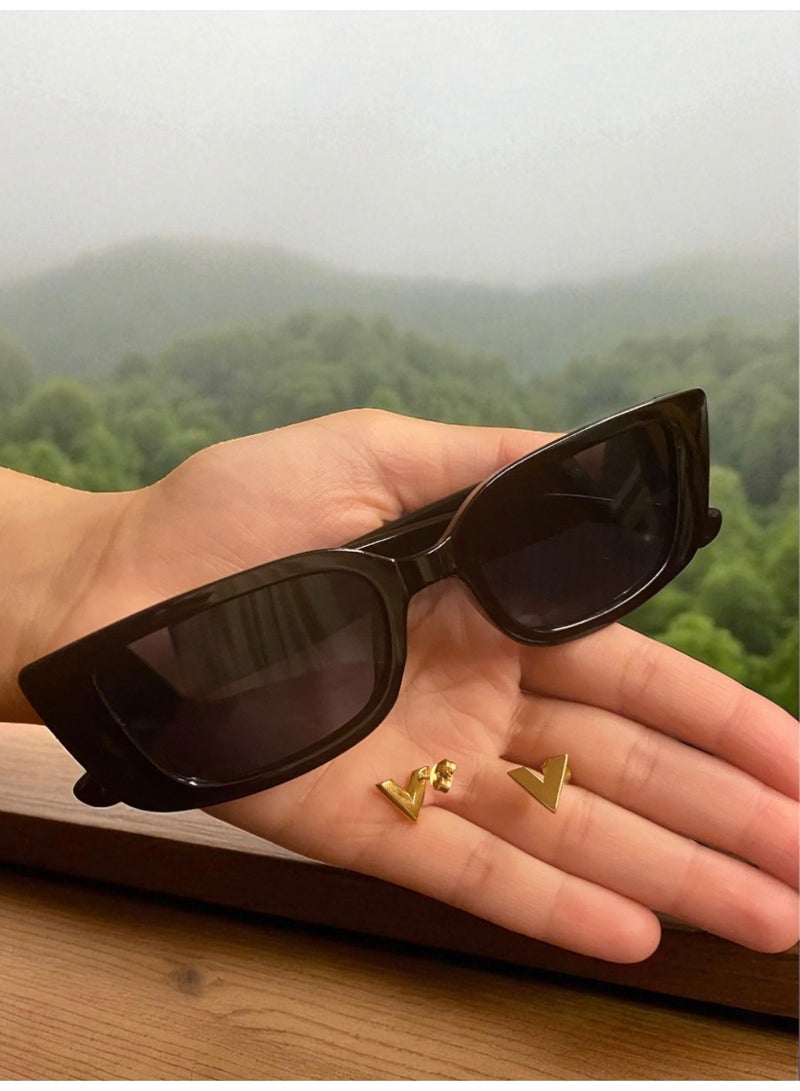 في باند ‎طقم اكسسوارات نسائي يحتوي على نظارة شمسية وحلق اذن ذهبي أنيق بجودة عالية وتصميم عصري - Image 5