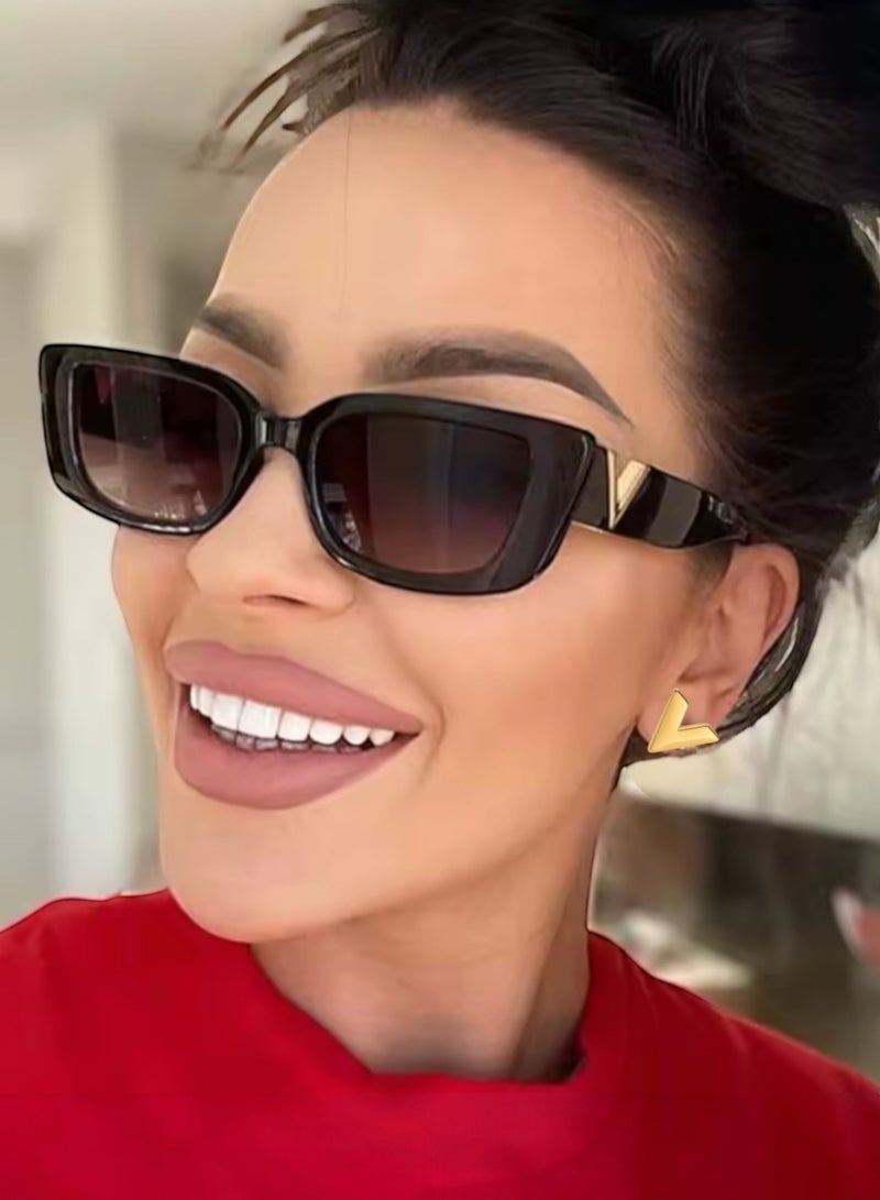 في باند ‎طقم اكسسوارات نسائي يحتوي على نظارة شمسية وحلق اذن ذهبي أنيق بجودة عالية وتصميم عصري - Image 3