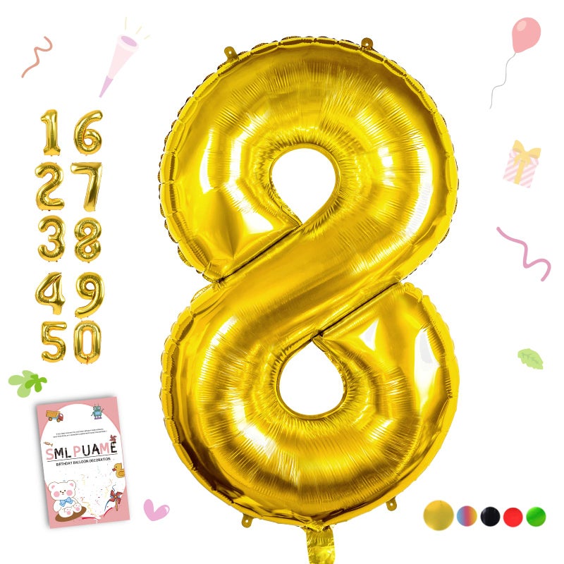 Smlpuame 40 inch Number Balloon 0-9 Gold Large Number 8 Balloons,Digital Balloons for Birthday Party Celebration Decorations Supplies, Helium Foil Number Balloons for Wedding Anniversary - Image 1