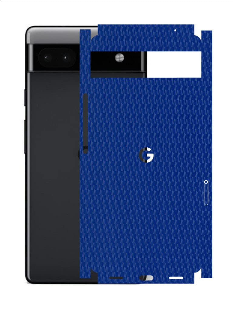 AtOdds - Google Pixel 6A Mobile Back Skin Rear Screen Guard Protector Film Wrap with Camera Protector (Coverage - Only for Back+Sides) (Blue CarbonFibre) - Image 1
