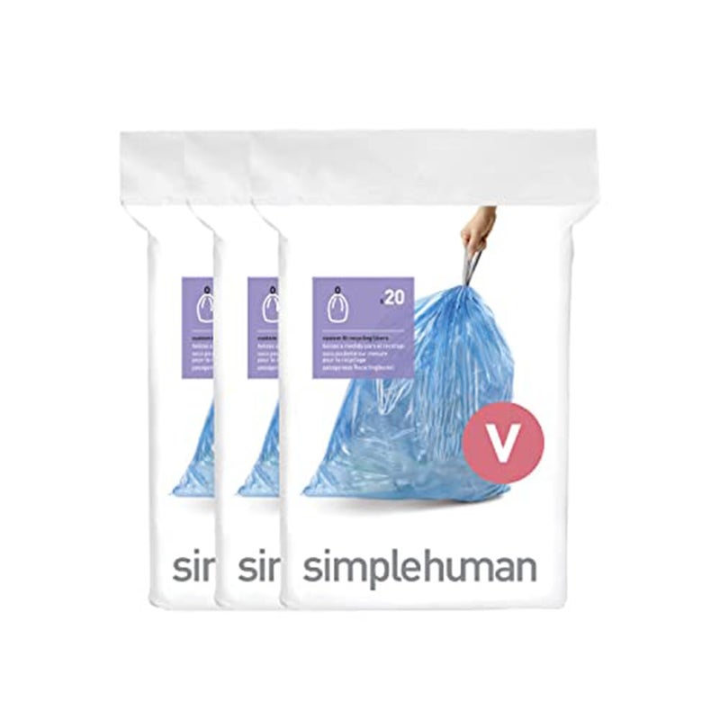 simplehuman CW0269 code V Custom Fit Bin Liner Bulk Pack, Blue Plastic (3 Pack of 20, Total 60 Liners) - Image 1