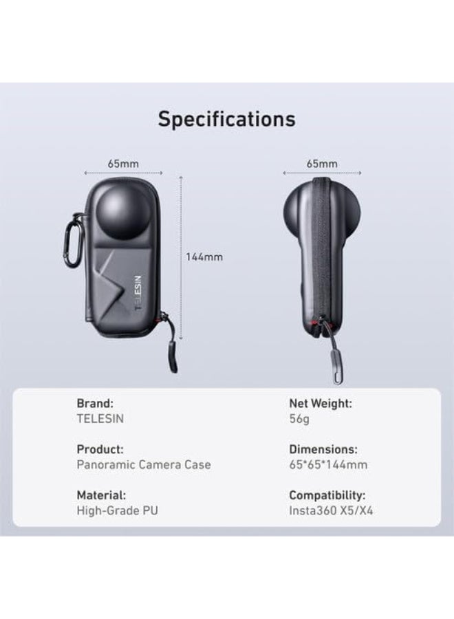 TELESIN Carry Case for Insta360 X4/X5 Action Camera, Portable Small Storage Bag Protective Cover Hard Shell Travel Protector with Metal Hook for Insta360 X4 X5 Accessories - Image 5