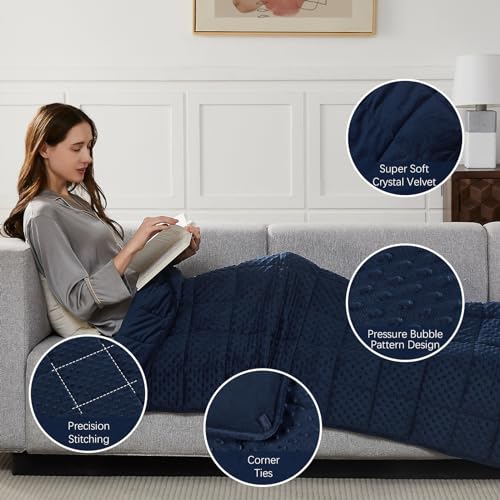CuteKing Weighted Blanket - Weighted Blanket with Premium Glass Beads - Heavy Blanket Crystal Velvet for Comfort Sleep - Thick Blanket All Season (15lbs, 48"x72", Blue Bubble) - Image 5