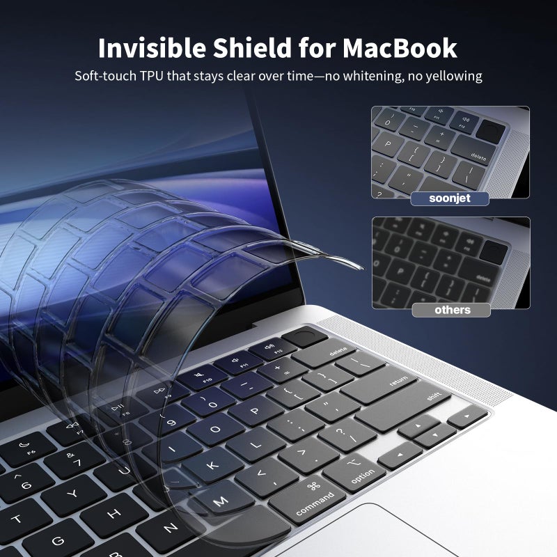 Soonjet Premium Keyboard Cover Protector, Ultra Thin Keyboard Skin for 2026 2025 2024 2023 2022 2021 M5/M4/M3/M2/M1 Pro/Max MacBook Pro 14/16, M4-M2 MacBook Air 13/15, US ANSI Layout- Clear - Image 4