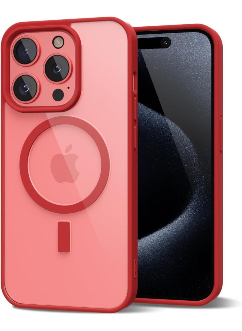 ACLIX Clear Magnetic Case for iPhone 15 Pro [Shockproof & Slim] Transparent Clear Hard Back Cover with high-Grade Protection | Red - Image 3