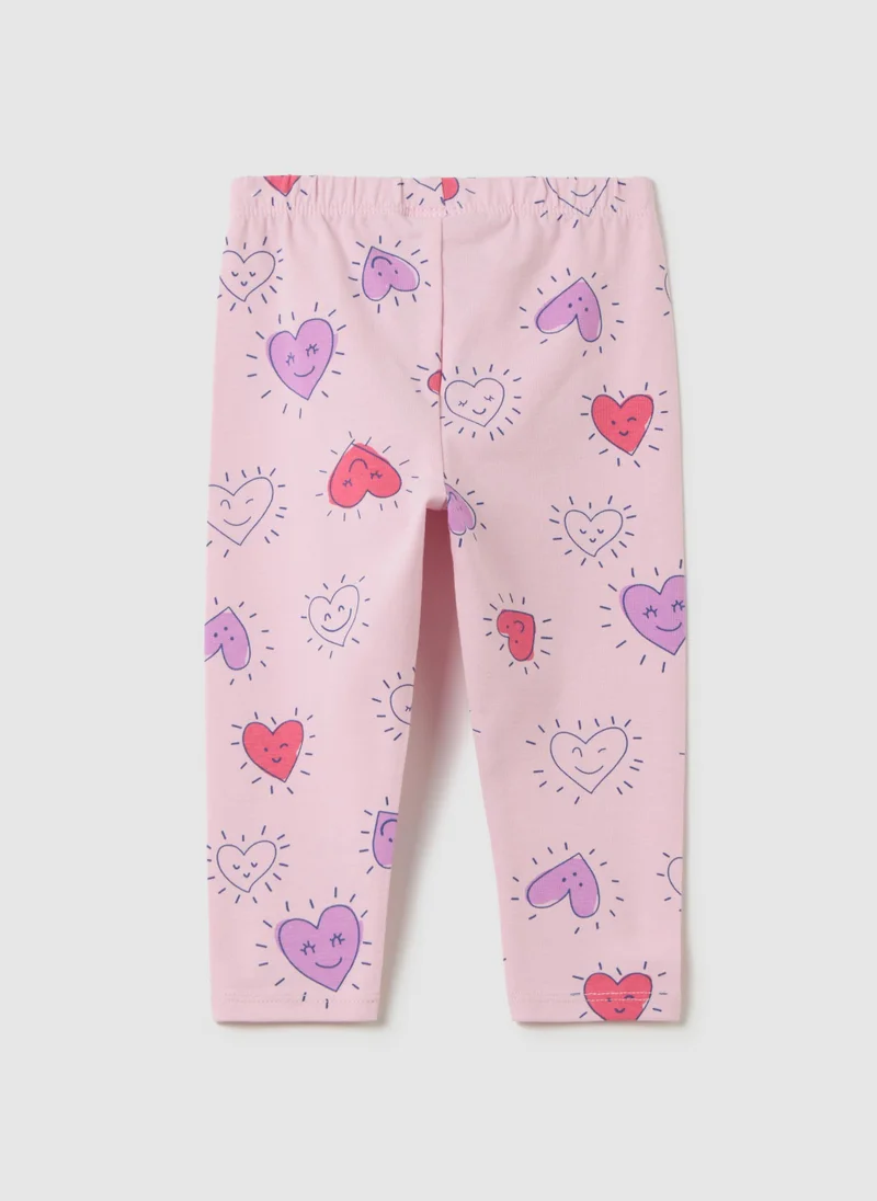 او في اس GIRLS' PINK STRETCH COTTON LEGGINGS