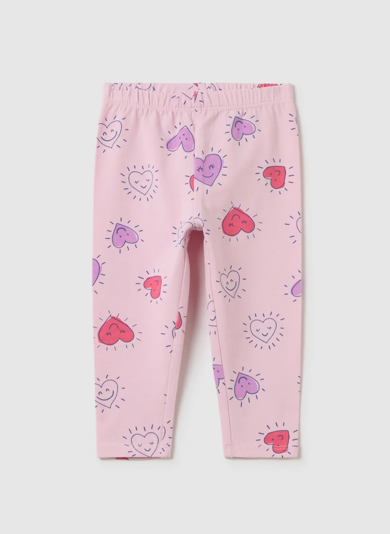 او في اس GIRLS' PINK STRETCH COTTON LEGGINGS