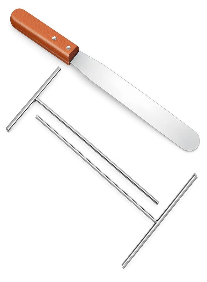Qulkws Crepe Spreader and Spatula Kit 5" and 7" T-Shaped Batter Spreaders 12" Wood Handle Offset Spatula Stainless Steel Crepe Spreader Tool Pancake Tools for Crepes Pan Maker - Image 1