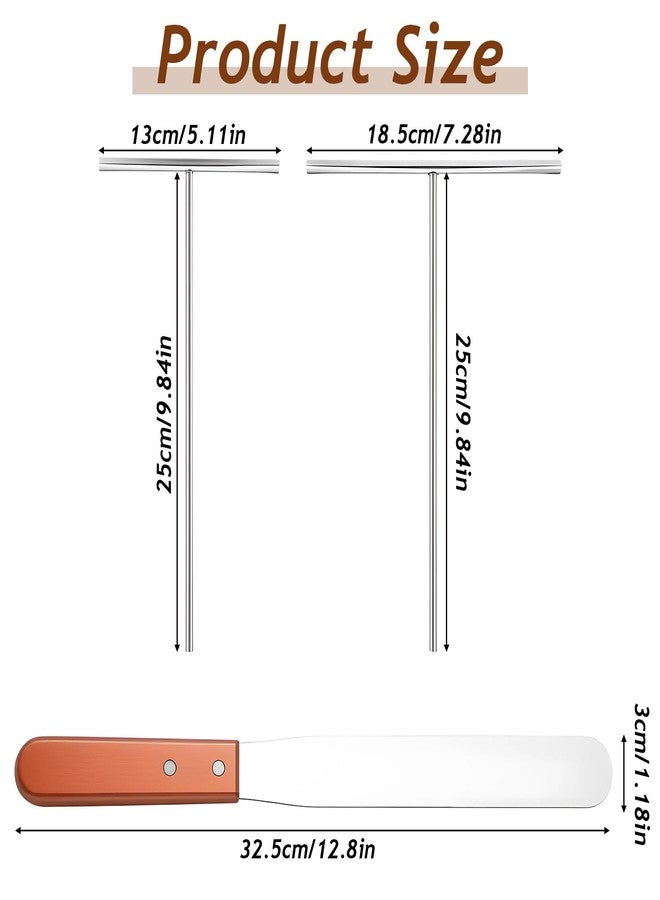 Qulkws Crepe Spreader and Spatula Kit 5" and 7" T-Shaped Batter Spreaders 12" Wood Handle Offset Spatula Stainless Steel Crepe Spreader Tool Pancake Tools for Crepes Pan Maker - Image 3