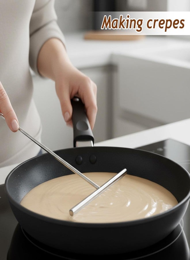 Qulkws Crepe Spreader and Spatula Kit 5" and 7" T-Shaped Batter Spreaders 12" Wood Handle Offset Spatula Stainless Steel Crepe Spreader Tool Pancake Tools for Crepes Pan Maker - Image 5