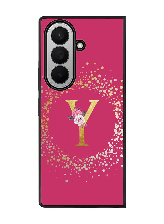Stylizedd For Samsung Galaxy Z Fold7 Case,Slim fit Camera Protection, Shockproof Thin Phone cover  - Custom Monogram Floral - Y ( Deep Pink )