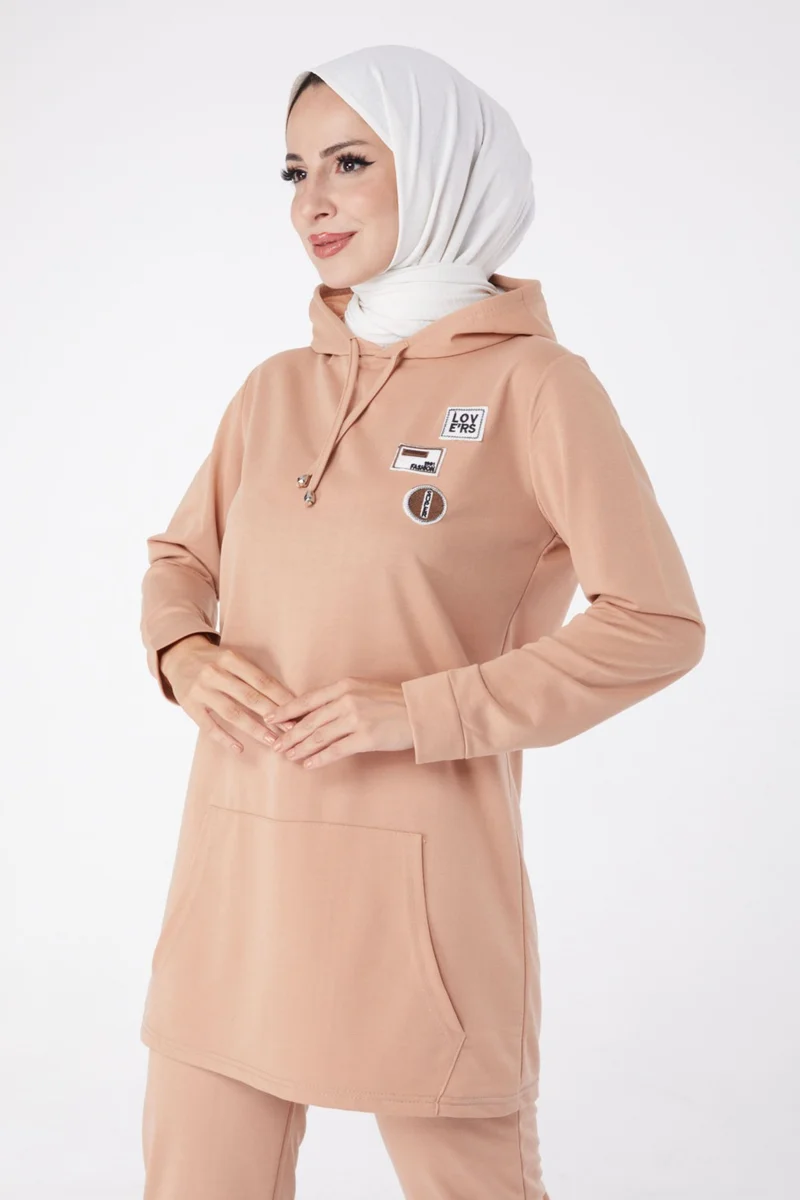 Tofisa Plain Hooded Collar Women's Mink Coat with Emblem Two Piece Set - 13276