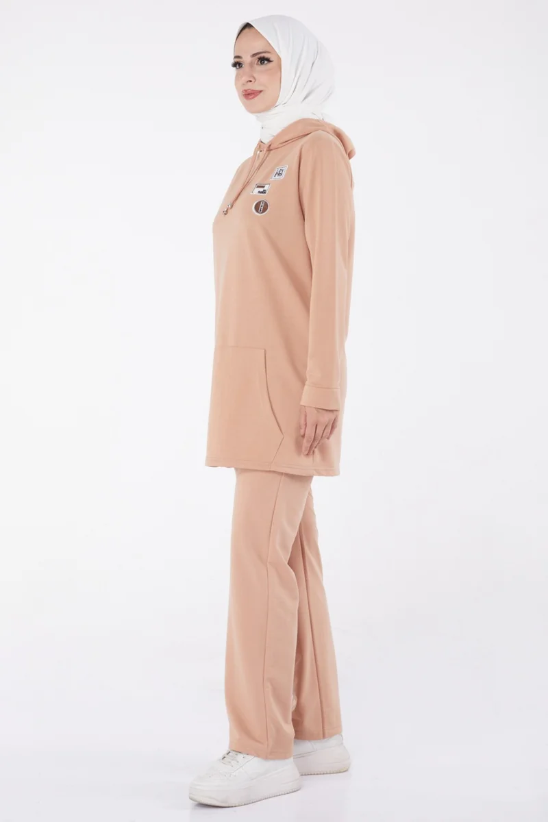 Tofisa Plain Hooded Collar Women's Mink Coat with Emblem Two Piece Set - 13276