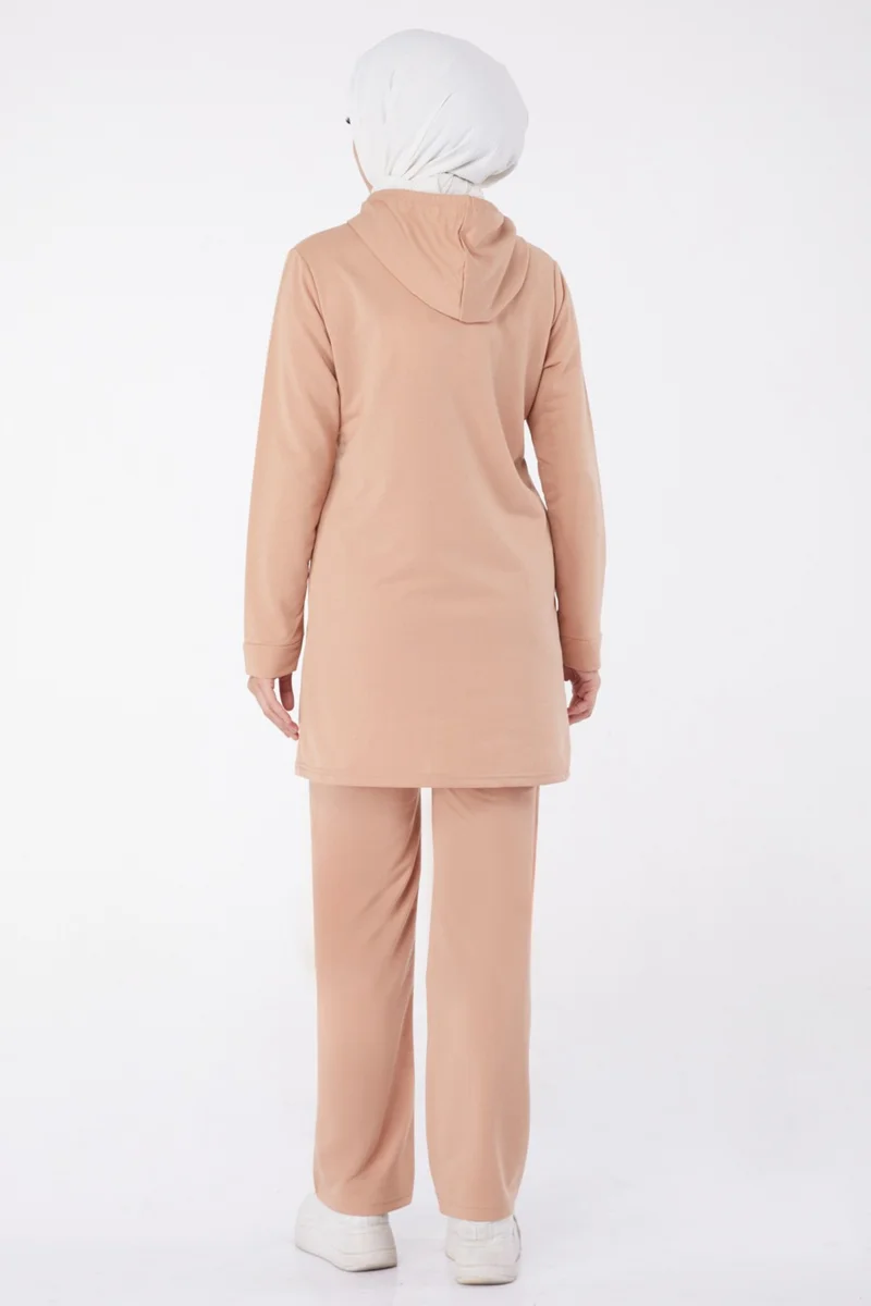 Tofisa Plain Hooded Collar Women's Mink Coat with Emblem Two Piece Set - 13276