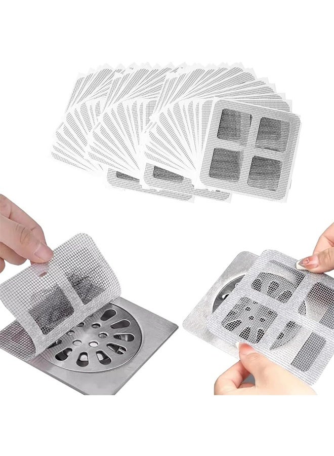 100 Disposable Shower Drain Mesh Stickers, 10x10cm Hair Catcher Floor Drain Mesh Stickers, for Bathroom Laundry Bathtub Kitchen - Image 1