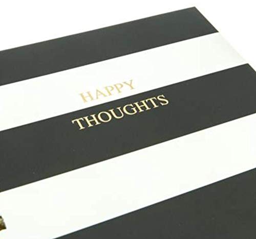 Graphique Classic Charm Hard Cover Journal w/ Elegant Black and White Stripes & "Happy Thoughts" in Embellished Gold Foil Across the Cover, 160 Ruled Pages, 6.25" x 8.25" x 1" - Image 2
