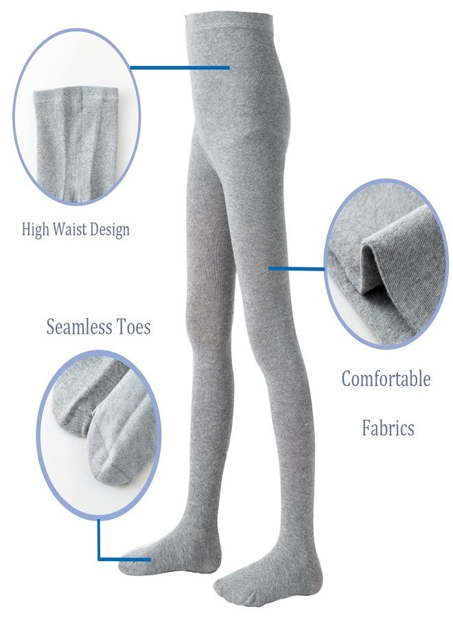 Marchare Little Kids Winter Tights Thick Cotton Solid Leggings School Uniform 6-8 Years Warm Stockings For Girls Navy/Ivory White/Grey 3 Pack - Image 3