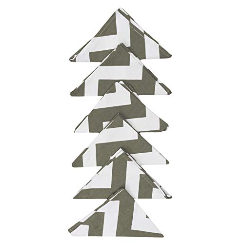 Dekor World Cotton Grey Chevron Printed and Solid Napkin Set (Pack of 12) - Image 2