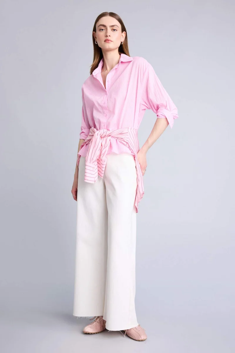 ديفاكتو Oversize Striped Voile Long Sleeve Shirt