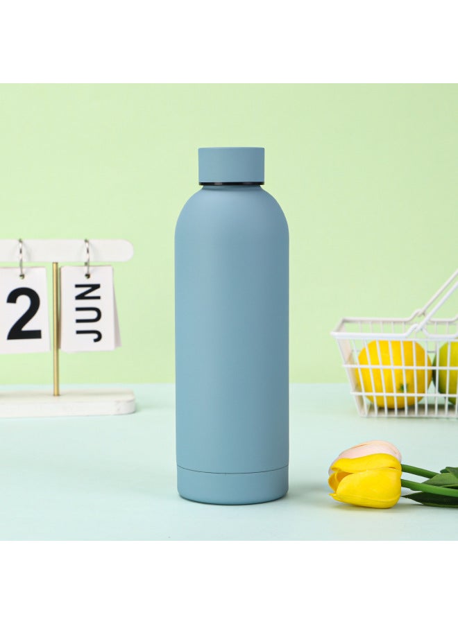 Sky Blue 304 Stainless Steel American-style Small-mouth Bottle, Solid Color, Simple Vacuum Insulated Cup, Outdoor Portable Sports Water Bottle