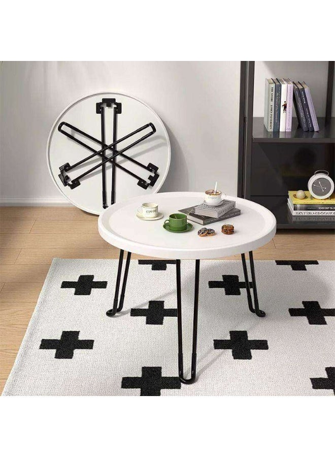 Folding Nordic Side Table, Small Round Tea Table, Simple Foldable Nightstand End Table, Movable Coffee Table with 3 Legs,For Home Living Room Apartment Small Spaces - Image 3