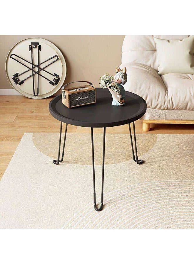 Folding Nordic Side Table, Small Round Tea Table, Simple Foldable Nightstand End Table, Movable Coffee Table with 3 Legs,For Home Living Room Apartment Small Spaces - Image 1
