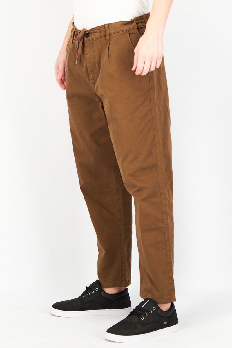 Celio Men Relax Fit Plain Drawstring Stretchable Chino Pants, Brown - Image 3