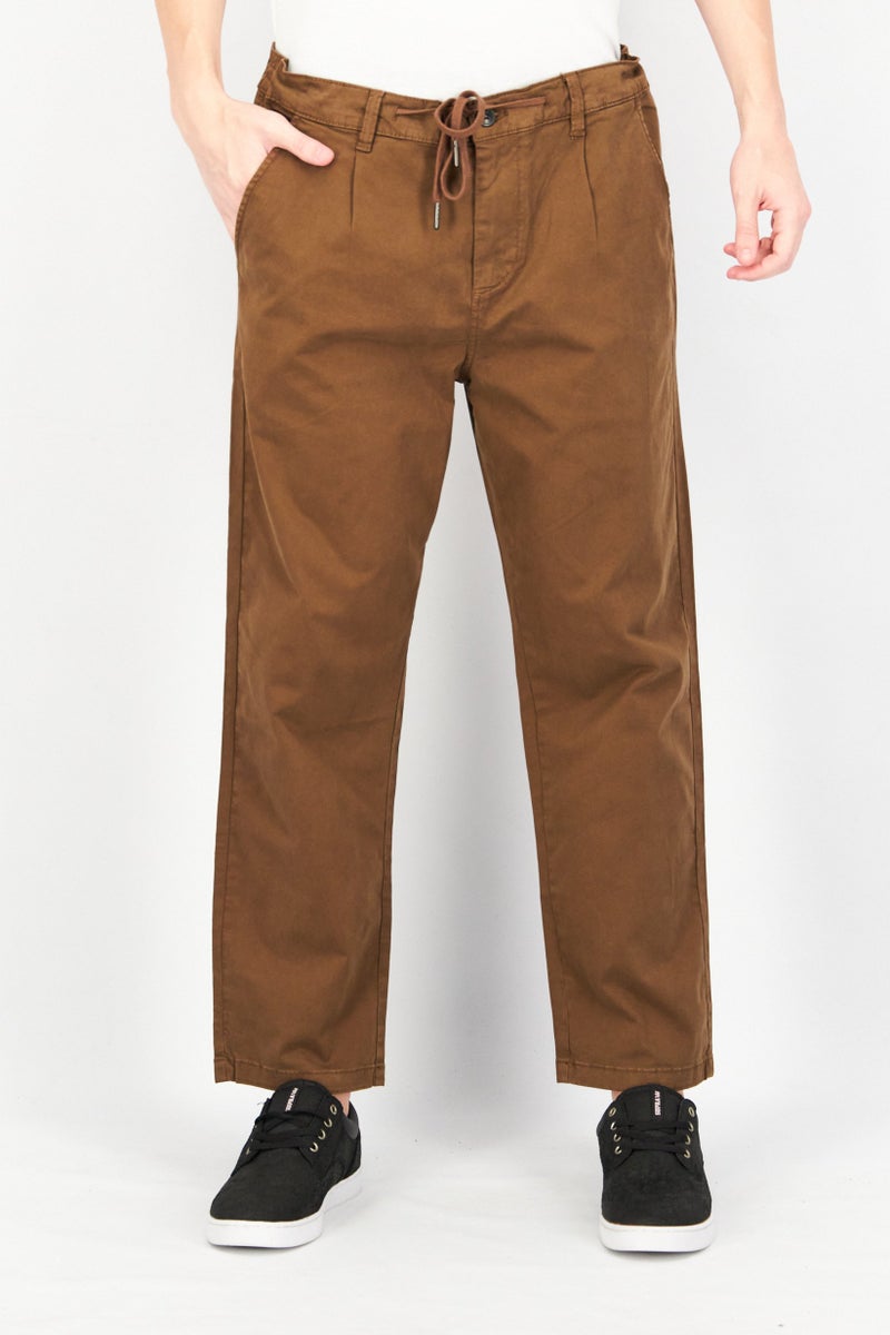 Celio Men Relax Fit Plain Drawstring Stretchable Chino Pants, Brown - Image 1