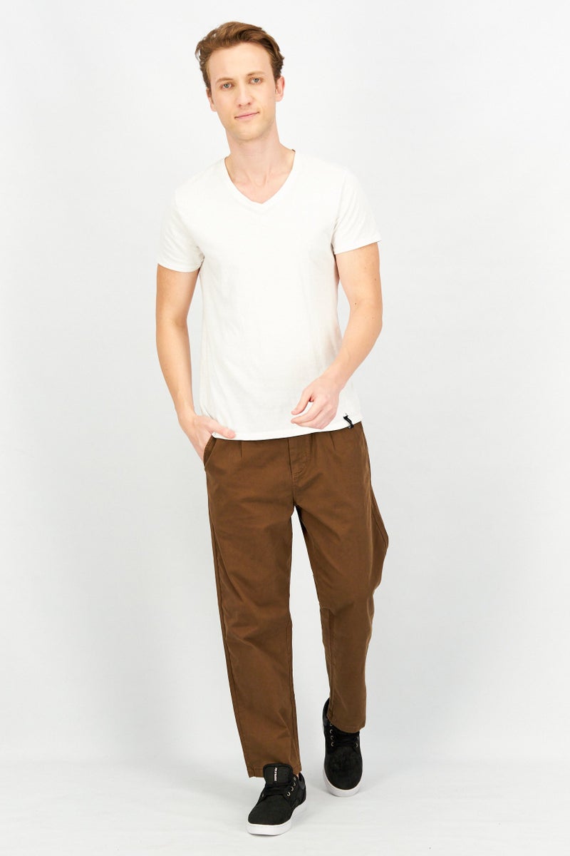 Celio Men Relax Fit Plain Drawstring Stretchable Chino Pants, Brown - Image 4