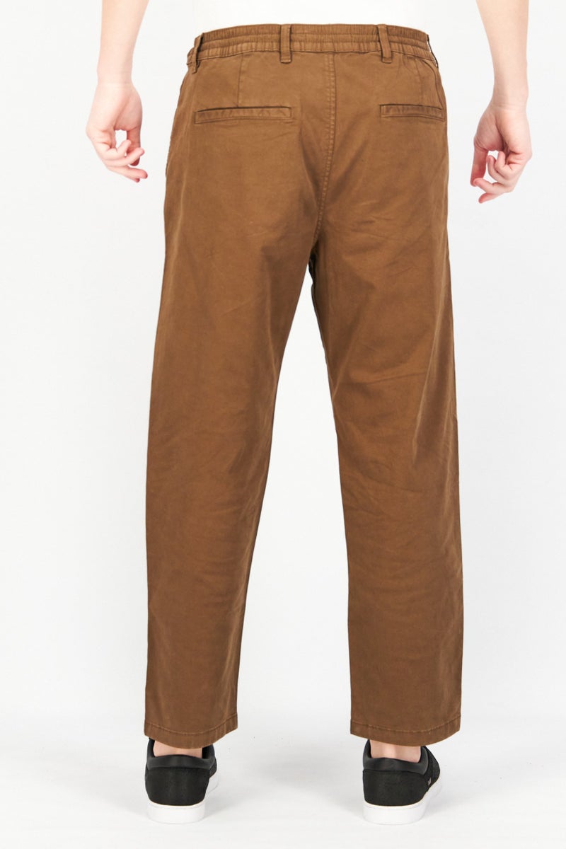 Celio Men Relax Fit Plain Drawstring Stretchable Chino Pants, Brown - Image 2