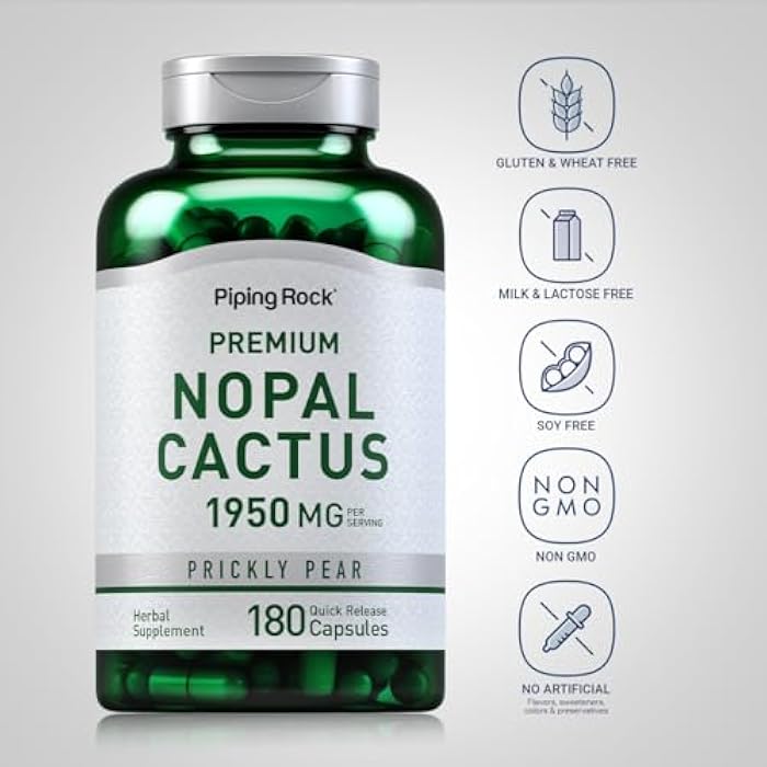 Piping Rock Nopal Cactus Capsules 1950mg | 180 Count | Prickly Pear Supplement | Non-GMO, Gluten Free - Image 3
