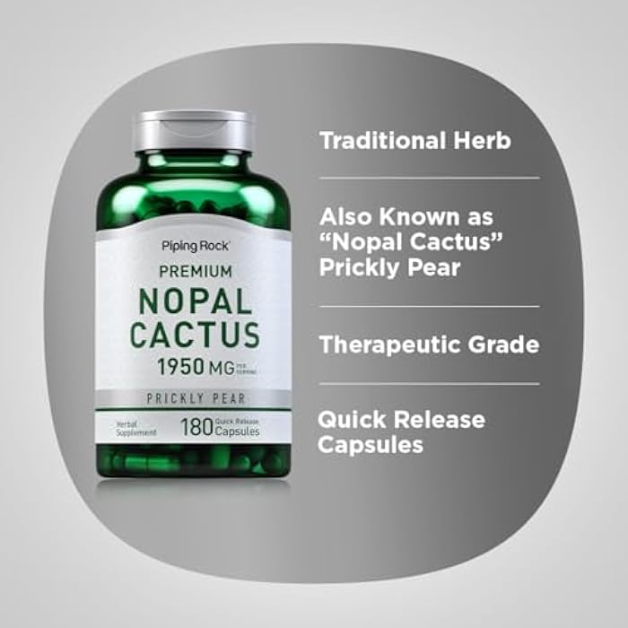 Piping Rock Nopal Cactus Capsules 1950mg | 180 Count | Prickly Pear Supplement | Non-GMO, Gluten Free - Image 4