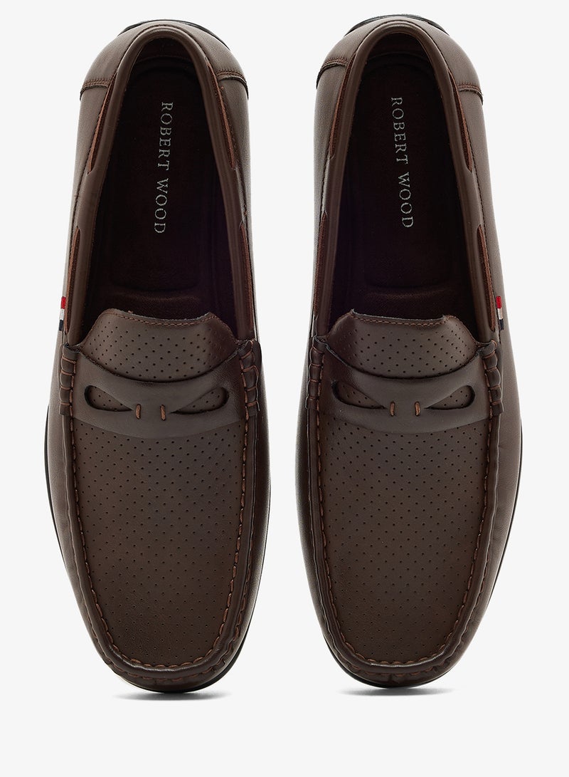 Robert Wood Perforated Leather Penny Loafers - Image 4