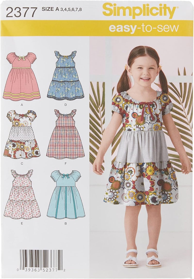 Simplicity Learn To Sew Patterned Girl's Dress Sewing Pattern Template, Sizes 3-8 - Image 1