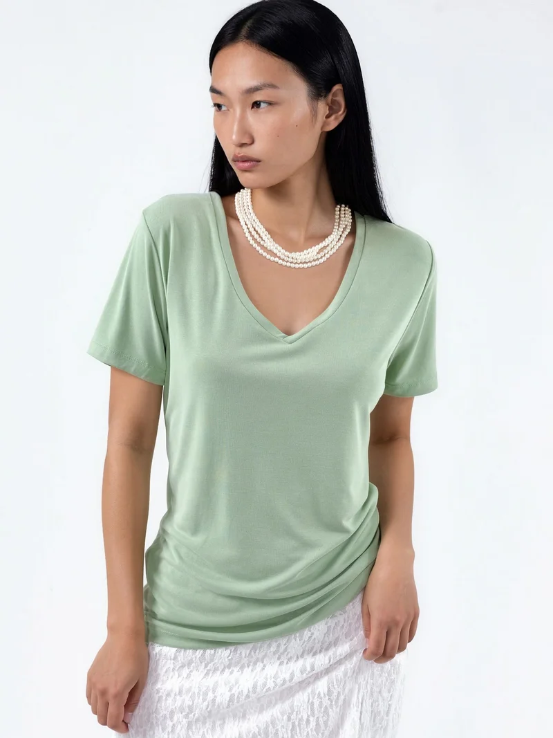 بوسيم BUSEM V-Neck Short Sleeve Modal Blouse