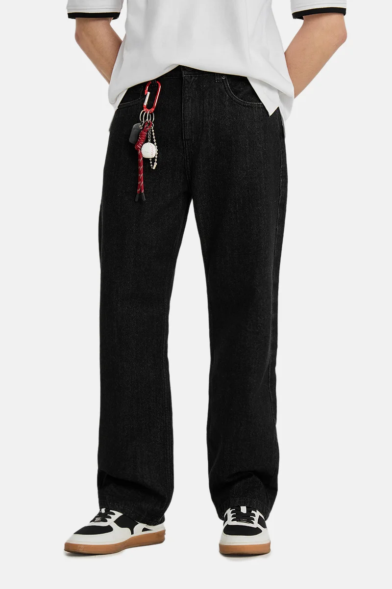 سنيتش Dark Grey Solid Straight Fit Casual Jeans