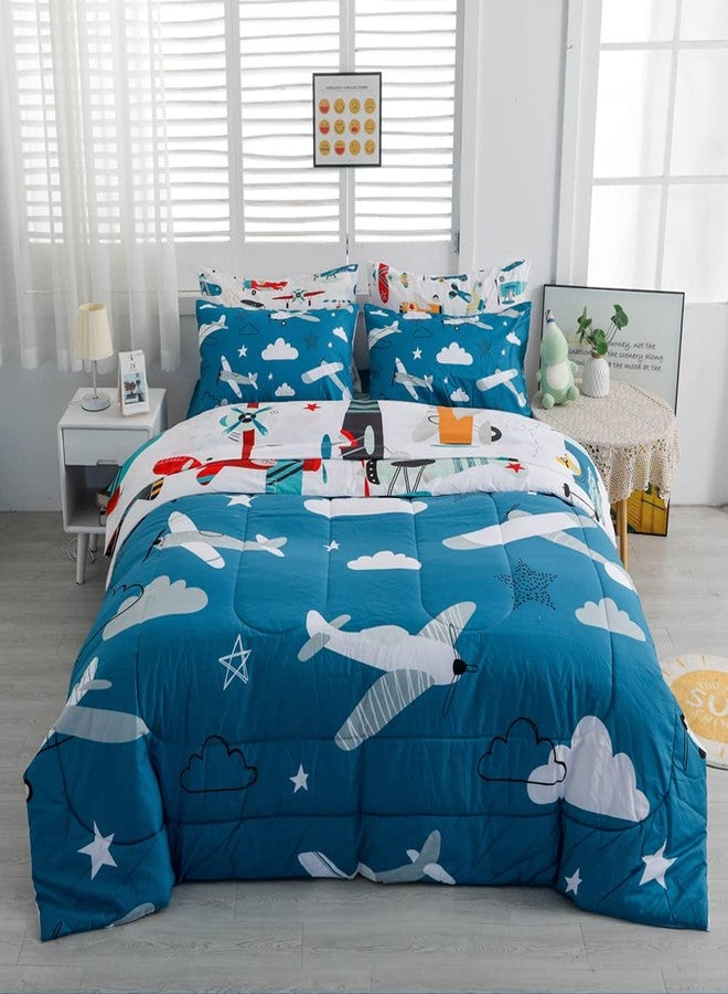 Yasida 7 Piece Airplane Comforter Set for Boys and Girls,Summer Comforters Twin Size Bed in a Bag, Microfiber Kids Bedding for All Season (1 Comforter, 1 Flat Sheet, 1 Fitted Sheet, 4 Pillowcases) - Image 4