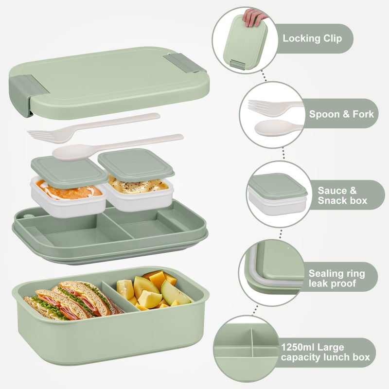 HWONMTE Large Bento Lunch Box Set for Adults Kids Women with 10.5oz Soup Thermo,Coffee Tumblers Men Girls Boys Teenagers Leak-Proof Lunch Food Containers with Lunch Bag - Image 2