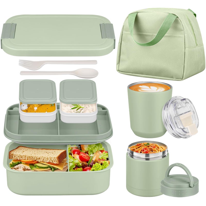 HWONMTE Large Bento Lunch Box Set for Adults Kids Women with 10.5oz Soup Thermo,Coffee Tumblers Men Girls Boys Teenagers Leak-Proof Lunch Food Containers with Lunch Bag - Image 1
