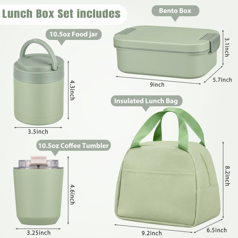 HWONMTE Large Bento Lunch Box Set for Adults Kids Women with 10.5oz Soup Thermo,Coffee Tumblers Men Girls Boys Teenagers Leak-Proof Lunch Food Containers with Lunch Bag - Image 3