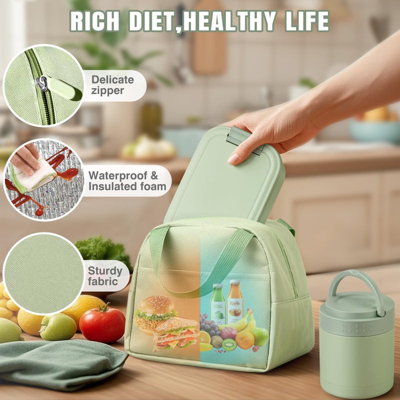 HWONMTE Large Bento Lunch Box Set for Adults Kids Women with 10.5oz Soup Thermo,Coffee Tumblers Men Girls Boys Teenagers Leak-Proof Lunch Food Containers with Lunch Bag - Image 4