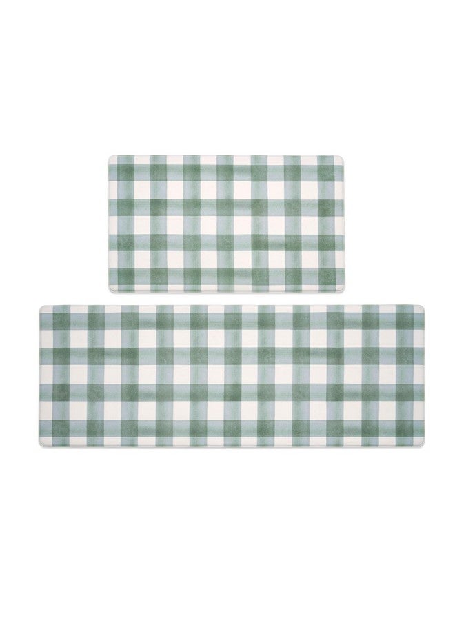 FRESHMINT Modern Farmhouse Plaid 2 Piece Set Kitchen Mats for Floor Anti Fatigue Waterproof & Non-Skid Kitchen Rugs Cushioned Kitchen Mat for Standing Washable Comfort Desk Kitchen Runners - Image 1