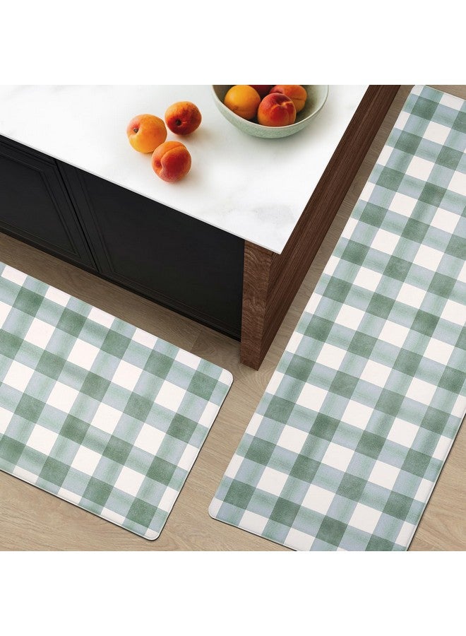 FRESHMINT Modern Farmhouse Plaid 2 Piece Set Kitchen Mats for Floor Anti Fatigue Waterproof & Non-Skid Kitchen Rugs Cushioned Kitchen Mat for Standing Washable Comfort Desk Kitchen Runners - Image 2