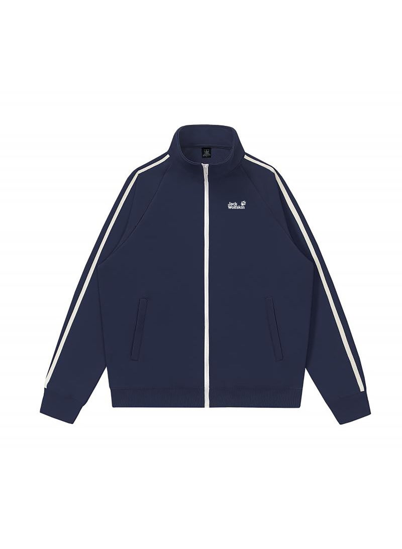 Jack Wolfskin Unisex Stand-Up Collar Zip-Up Jacket with Striped Sleeves - Image 3