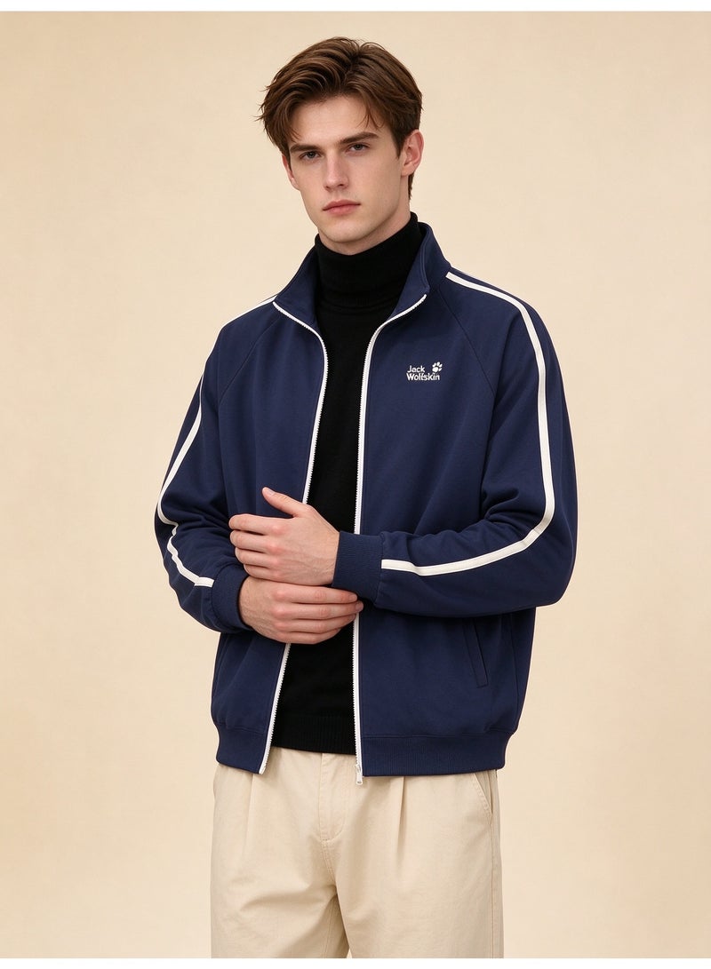Jack Wolfskin Unisex Stand-Up Collar Zip-Up Jacket with Striped Sleeves - Image 4