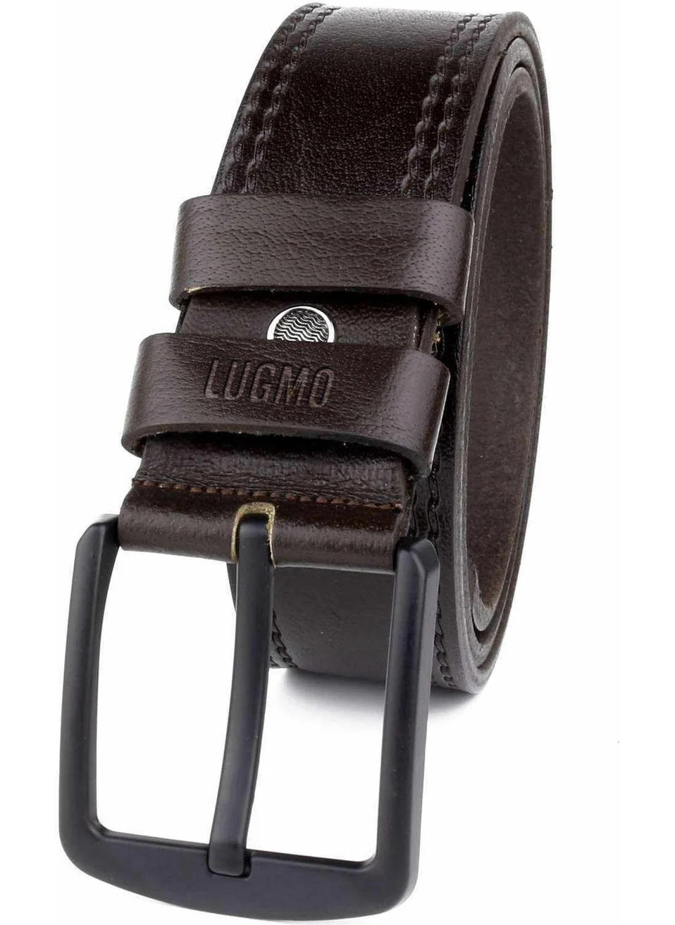 Lugmo 2 Pieces Leather Men's Belt 4.5 cm Brown with Stitching Pattern