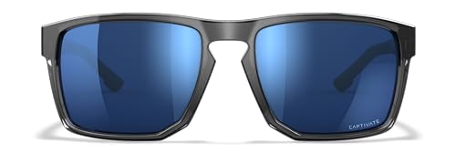 Wiley X WX Founder Sunglasses Safety Glasses for Men Shatterproof UV Eye Protection for Combat, Shooting Captivate Polarized Blue Mirror Lenses Gloss Crystal Grey Frames - Image 4