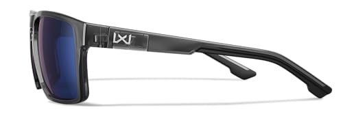 Wiley X WX Founder Sunglasses Safety Glasses for Men Shatterproof UV Eye Protection for Combat, Shooting Captivate Polarized Blue Mirror Lenses Gloss Crystal Grey Frames - Image 5