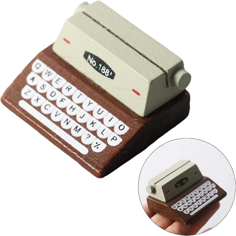 klarako 1/12 Scale Doll House Mini Typewriter Photo Props Furniture Toy Pretend Play Toy for Kids , coffee - Image 2