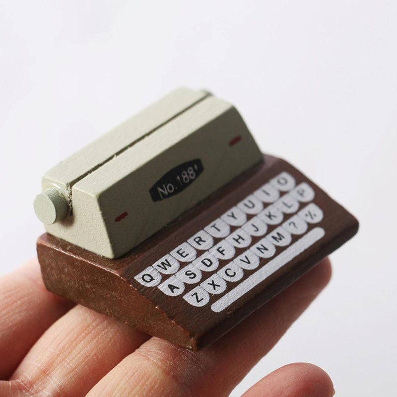 klarako 1/12 Scale Doll House Mini Typewriter Photo Props Furniture Toy Pretend Play Toy for Kids , coffee - Image 5